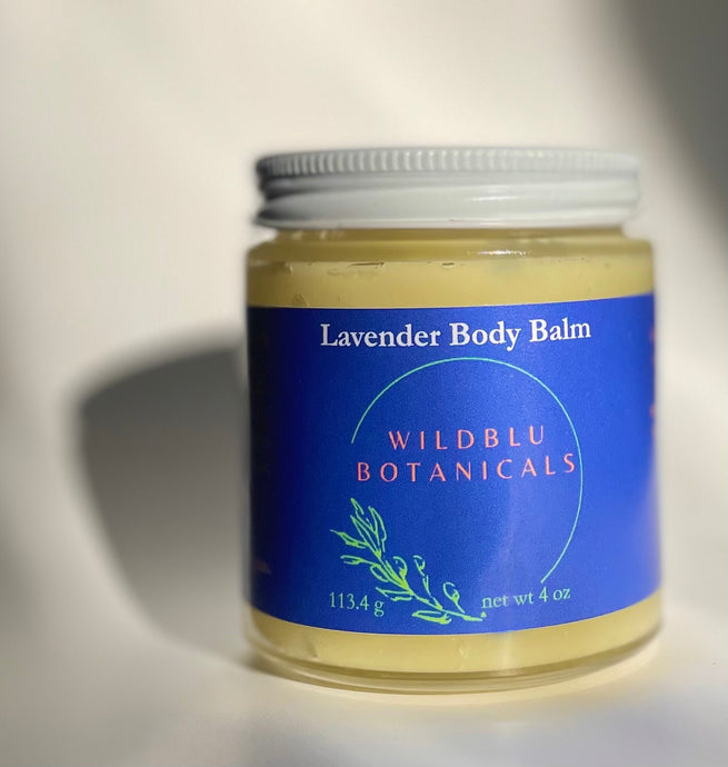 Lavender body balm for dry skin, hands, feet, face and baby bums in small jar with lid  
